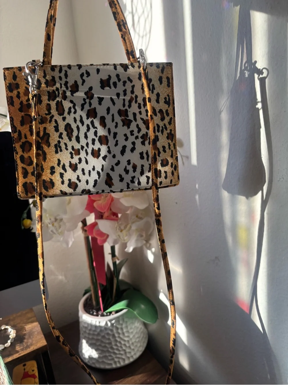 Leopard Print Crossbody Bag - White and Brown Animal Print